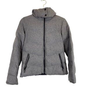 Gap S Primaloft Heather Grey Wool Alt Down Hooded Jacket Coat Zippered Pockets
